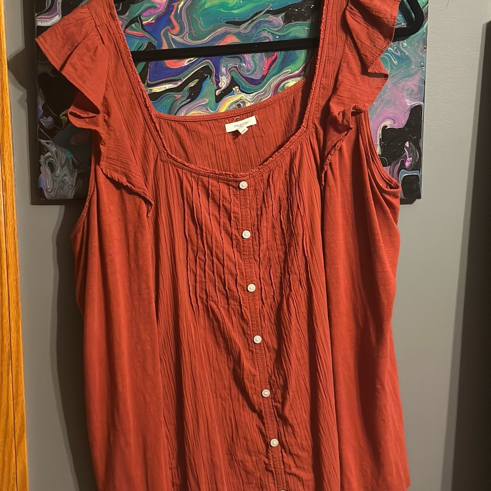 Maurices Burnt Orange Flutter Sleeve Ruffled Blouse